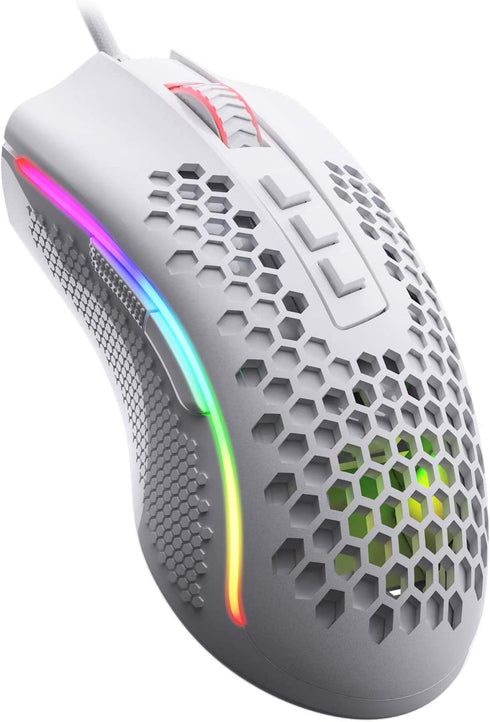 Redragon M808 Storm Lightweight RGB Gaming Mouse, 85g Ultralight Honeycomb Shell - 12,400 DPI Optical Sensor - 7 Programmable Buttons - Precise Registration - Super-Lite Cable - White