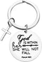 Christian Keychain Religious Verse Gift Prayer Charm Keychain Faith Religious Jewelry for Women Girls God Is Within Her She Will Not Fall Keychain Gift for Birthday Christmas