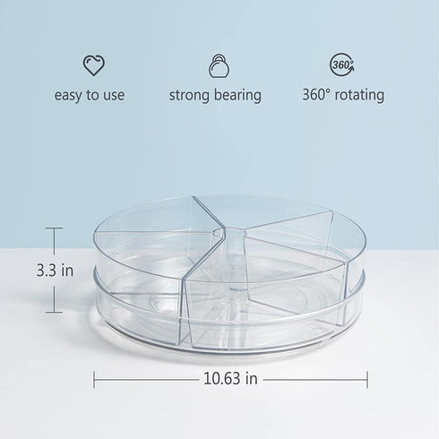 Empaxum Clear Lazy Susan Organizer with 5 Removable Bins 10.6" Plastic Lazy Susan Turntable for Cabinet Rotating Snack Organizer Divided Spinning Storage for Kitchen, Pantry, Countertop, Bathroom
