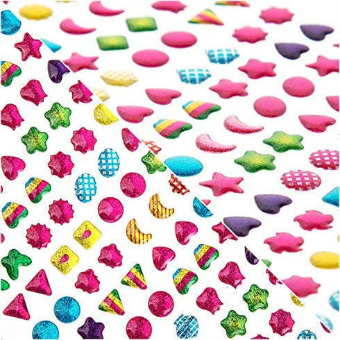 SAVITA 2000+ Stick on Earrings 3D Gem Stickers Glitter Sparkle Crystal Stickers Sticker Earrings for Girls Kids Children Multiple Colors & Shapes (4 Sheet)