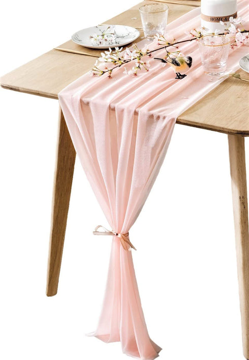 BOXAN Gorgeous Blush Peach Sheer Table Runner 30x120 Inch for Light Peach Romantic Wedding Decor, Bridal & Baby Shower, Birthday Party, Boho Christmas Party Table Decoration