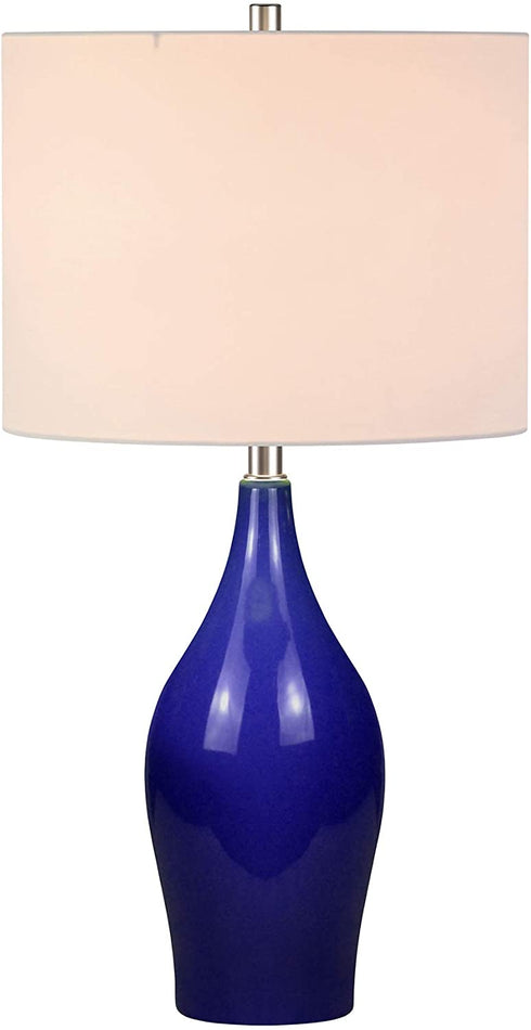 Henn&Hart Traditional Porcelain Table Lamp with Fabric Shade in Navy Blue