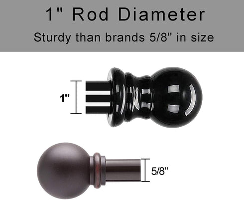 Curtain Rod for Window 30" to 90", 1" Single Curtain Rod Set with Brackets, Stainless Steel Curtain Rod, Decorative Window Curtain Rods for Kitchen Bedroom, Black