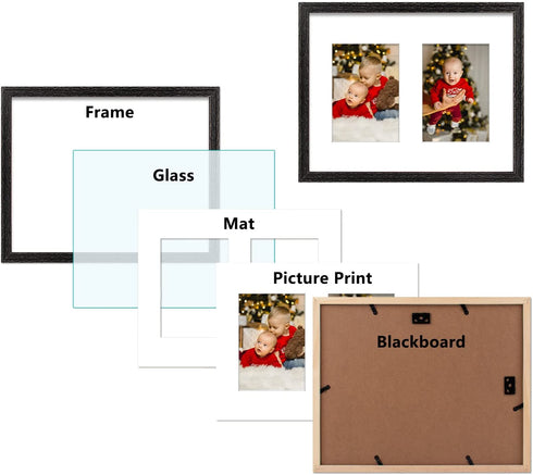 Golden State Art, 11x14 Distressed Black Wood Frame with White Mat - Displays Two 5x7 Photos - Real Glass, Sawtooth Hangers, Swivel Tabs - Wall Mounting, Landscape, Portrait