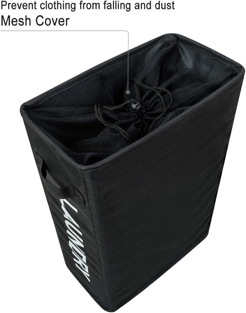 ZERO JET LAG 45L Slim Laundry Hamper on Wheels Rolling Thin Laundry Basket Clothes Basket Tall Dirty Clothes Bin Storage Basket Organizer Sorter Bedroom Bathroom 15—8—22 in (22 Inches,Black)