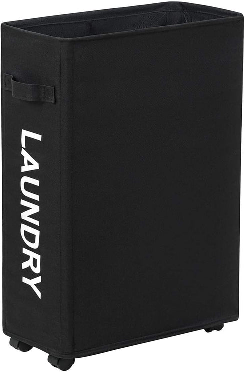 ZERO JET LAG 45L Slim Laundry Hamper on Wheels Rolling Thin Laundry Basket Clothes Basket Tall Dirty Clothes Bin Storage Basket Organizer Sorter Bedroom Bathroom 15—8—22 in (22 Inches,Black)