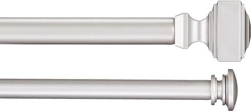 Amazon Basics 1" Double Curtain Rod with Square Finials - 36" to 72", Nickel