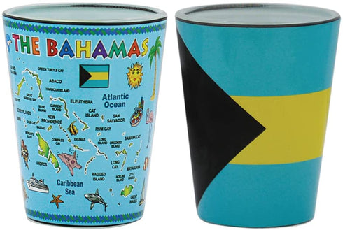 Shot Glass BAHAMAS MAP - Best Souvenir and Gift Collectible Idea 2 Oz ShotGlass (2 Set)