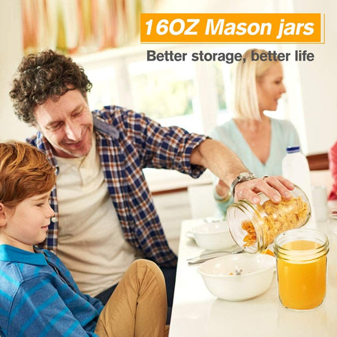 TGJOR Mason Jars 16 OZ with Airtight lid, 6 Pack Canning Mason Jars perfect for Fermenting, Jam, Honey, Wedding Favors and Baby Foods, Freezing and Dishwasher Safe (wide mouth)
