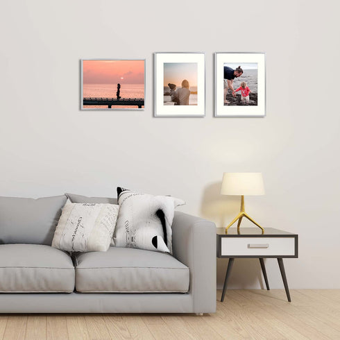 Golden State Art, 11x14 Silver Picture Frame Displays Photo 8x10 with Ivory Mat or 11x14 Without Mat for Wall Mounting Aluminum Frames with Real Glass (Pack of 1)