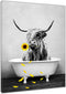LB Highland Cow Canvas Wall Art Decor Western Wild Animal With Yellow Sunflower Artwork Picture Abstract Painting for Bedroom Living Room Bathroom Office Home Decor Framed Ready to Hang, 12x16 Inches