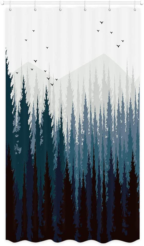 JAWO Stall Shower Curtain Fabric 36 X 72 Inch, Rustic Mountain Forest Scenery Small Shower Stall Curtain Bathroom Set with Hooks