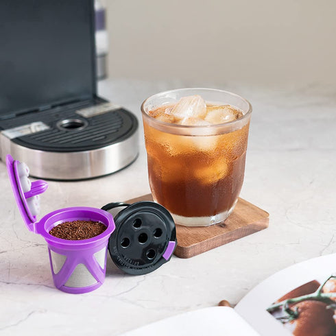 Reusable K Coffee Filter Compatible with K-Cup Keurig Supreme and K Supreme Plus Coffee Brewers, BENFUCHEN Refillable Filters Coffee Capsule Cups Bonus 20 Pcs Coffee Paper Filters, 3 Black 3 Purple,