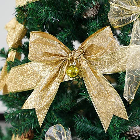 MEEDEE Gold Ribbon 2.5 Inch Christmas Ribbon 6 Rolls 36 Yards Organza Sheer Ribbon Mesh Ribbon Metallic Glitter Decorating Gift Wrapping Ribbon Bow Perfect for A Tree Topper Wreath Mailbox Swag