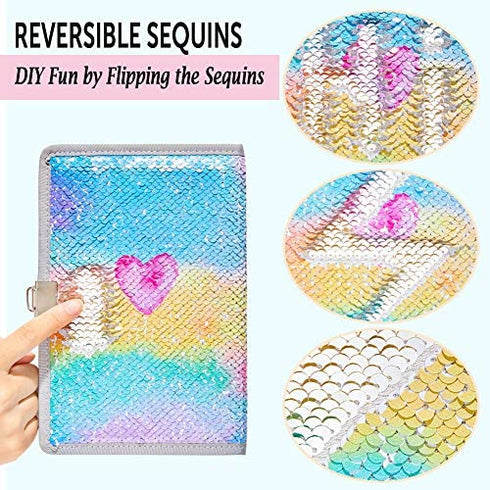 ICOSY Unicorn Diary with Lock for Girls, Sequin Kids Journal for Girls Lined Journal Notebook Unicorns Gifts Set with Stickers Bracelet