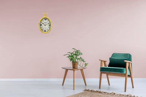 Yellow 12 Inch Wall Clock European Retro Design Oval-Shaped Old-Fashioned Wall Clock Retro Craftsmanship Wall Clock Suitable for Public Areas in Living Room Kitchen Office Space Wall Clock