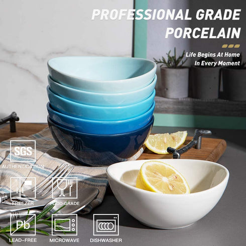 SWEEJAR Ceramic Small Bowls Set, 8 OZ for Ice Cream, Dessert, Small Side Dishes, Salad, Fruit, Set of 6 (Blue)