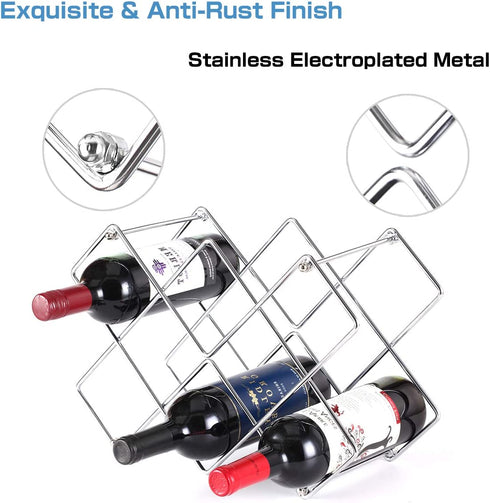 Buruis Countertop Wine Rack - 10 Bottle Wine Holder for Red White Wine Storage - Freestanding Metal Wine Rack - Small Tabletop Wine Rack - Modern Wine Bottle Holder - Silver