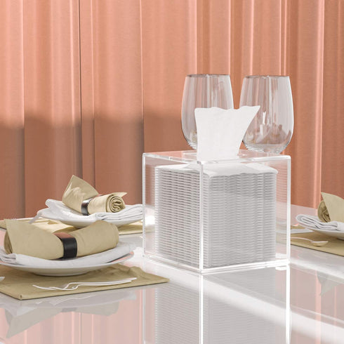 HIIMIEI Acrylic Tissue Box Cover 5.4x5.4x5.4'' Clear Tissue Holder Napkin Dispenser for Home Office Restaurant-Clear