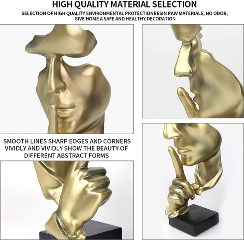prosfalt Silence is Golden,Thinker Statue Abstract Art Figurine, Modern Home Resin Sculptures for Home Office Bookshelf Desktop Decor Accent, 11.2 Inches(Gold)