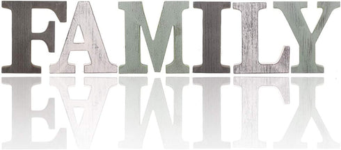 Rustic Wood Sign (FAMILY), Decorative Wooden Block Word Signs, Freestanding Wooden Letters Rustic FAMILY Signs for Home Decor