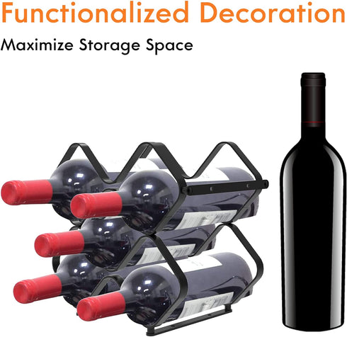 Wine Racks 6 Bottles Wine Bottle Holder, Countertop or Wall Mounted for Wine Storage, Hanging Wine Storage Shelf, Black Metal Wine Rack Bottles Holder Organizer for Bar, Kitchen, Cabinet, Pantry