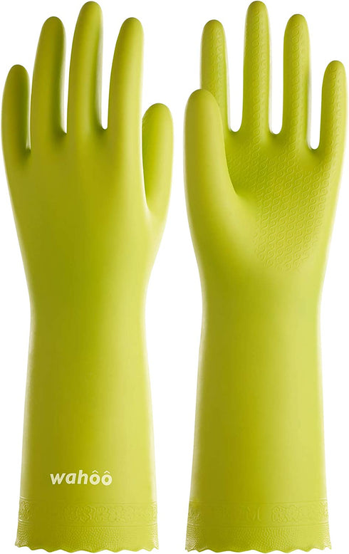 wahoo PVC Dishwashing Cleaning Gloves, Skin-Friendly, Reusable Kitchen Gloves with Cotton Flocked Liner, Non-Slip, Large