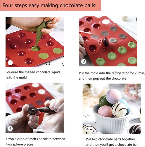 5Pack Sphere Silicone Molds,Ausplua Silicon Dome mold semi sphere Baking Mould for Making Candy, Chocolate,Cake,Jelly,Variety Sizes?Brick Red)