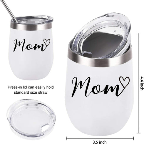Mom and Dad Wine Tumbler Set, Funny Christmas Gifts for New Parents New Pregnancy New Dad New Mom Anniversary Birthday, Stainless Steel Insulated Wine Tumbler with Lid(12oz, Black and White)