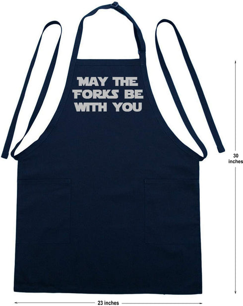 May The Forks Be with You Black Star Wars Aprons, Two Pockets, Fully Adjustable
