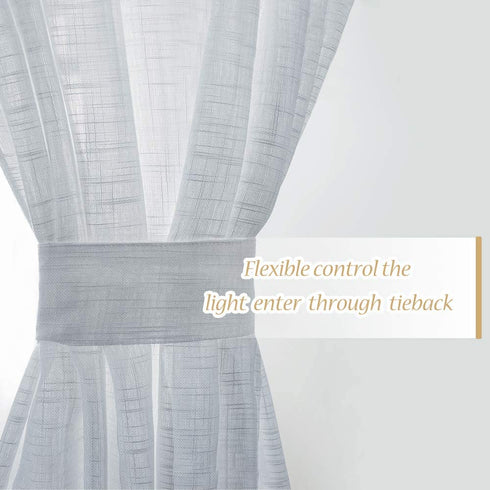 RYB HOME Sheer Sidelight Curtains French Door - Linen Look Fabric Morden Window Curtain Shades for Bathroom Dining Living Room Kitchen, 2 Tieback, 2 Pcs, 30-inch Width x 72-inch Length Each, Dove Grey