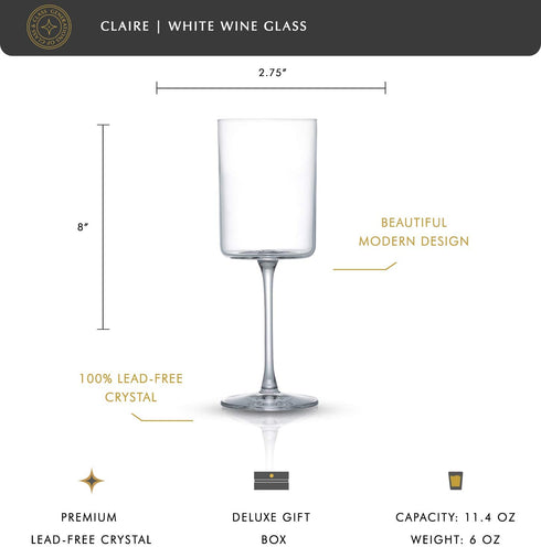 JoyJolt White Wine Glasses Claire Collection 11.4 Ounce Wine Glasses Set of 2 Deluxe Crystal Glasses with Ultra-Elegant Design Ideal for Home Bar, Kitchen, Restaurants Made in Europe