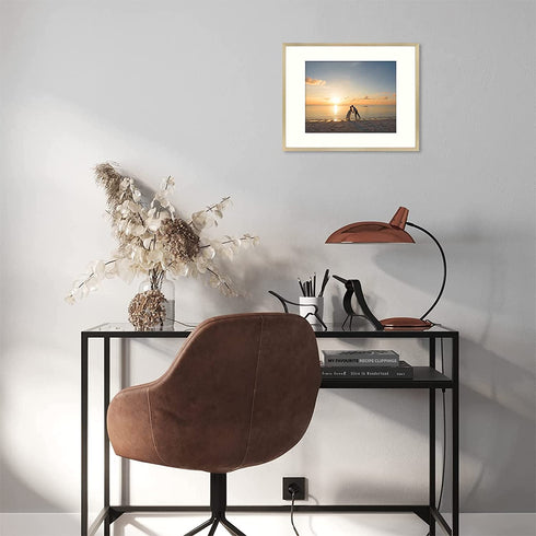 Golden State Art 11x14 Picture Frame Gold Aluminum (Shiny Brushed) Display Pictures 8x10 with Mat or 11x14 Without Mat Wall Mounting Real Glass Metal Photo Frame