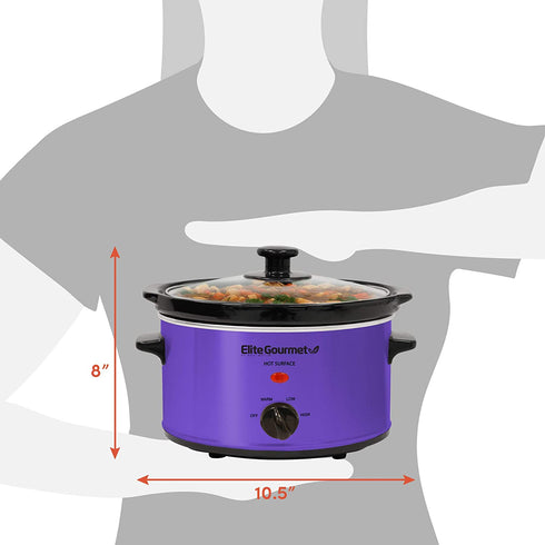 Elite Gourmet MST-275XP Electric Oval Slow Cooker, Adjustable Temp, Entrees, Sauces, Stews & Dips, Dishwasher Safe Glass Lid & Crock (2 Quart, Purple)