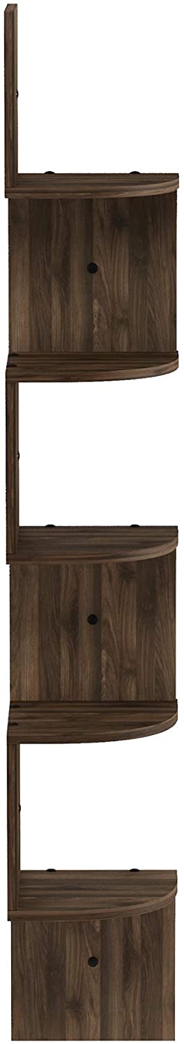 Furinno Rossi Wall Mount Floating Corner Shelf, 5-Tier Radial, Columbia Walnut