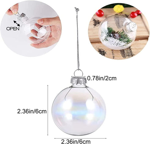20 Pcs Clear Plastic Fillable Ornament Balls,Removable Top Clear Hanging Ornaments Ball,DIY Plastic Ornaments Round Balls,Perfect for Decoration On Christmas Trees,Wedding,Party(60mm)
