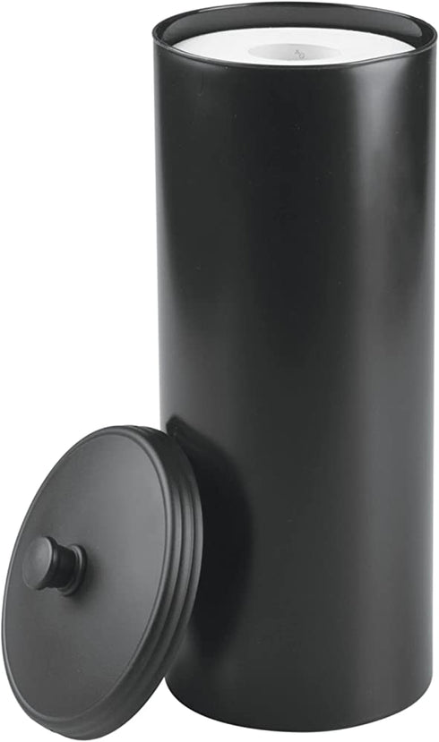mDesign Plastic Floor Stand Toilet Paper Organizer w/Cover, 3-Roll Space-Saving Tissue Storage - for Bathroom, Fits Under Sink, Vanity, Shelf, in Cabinet, Corner - Hyde Collection - Black