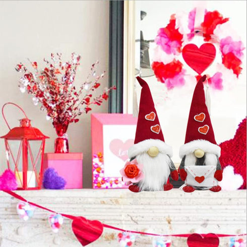 Ahzemepinyo 2 Pieces Valentines Day Gnome Plush Decoration Valentines Day Mr & Mrs Handmade Swedish Tomte Decor Handmade Gnome Ornaments for Valentines Day Decorations Ornaments