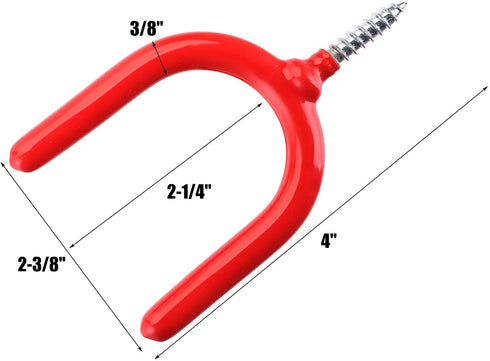 Yesland 12 Pack Screw-in Hooks Tool, Red Vinyl Coated Steel Wall Mount Utility U-Hooks Storage Household Hooks Tool Holders for Garden Tools, Shovels, Rakes & Workshop Organizer