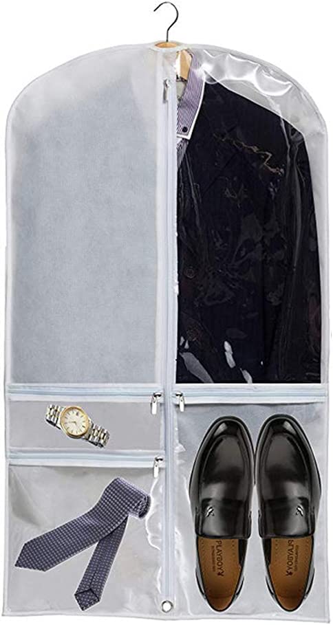 Wedding Dress Cover 50inch for Hanging Clothes, Gusseted Closet Storage Costume Dance Garment Bag with 3 Clear Zipper Pockets, Breathable Travel & Competition Protector for Suit Coat Jacket Sweater