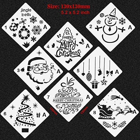 Konsait 16Pack Christmas Stencils Templates, Reusable Plastic Craft Drawing Painting Template, Xmas Stencils for Greeting Cards, Albums,Scrapbook, Notebook, Journal, Wall Art Wood, Face Cookie Decor