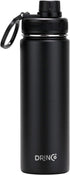 DRINCO Stainless Steel Water Bottle Spout Lid Vacuum Insulated Double Wall Water Bottle Wide Mouth (40oz 32oz 22oz 18oz 14oz) Leak Proof Keep Cold Sport Camping Hiking (22 oz, 22oz Black)