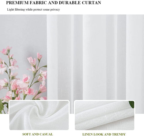 MIULEE Sheer Curtains 108 inches Long White Linen Textured Sheer Curtains Elegant Solid Drapes Rod Pocket Sheer Curtains 2 Panels for Bedroom Living Room