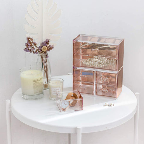 Moosy Life Rose Gold Desktop Organizer with Drawers, 2 Spaces, Acrylic, Moonlight Series