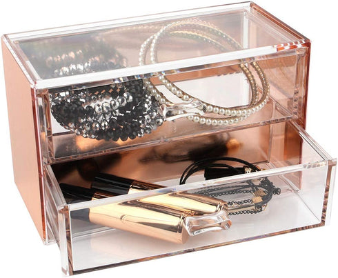 Moosy Life Rose Gold Desktop Organizer with Drawers, 2 Spaces, Acrylic, Moonlight Series