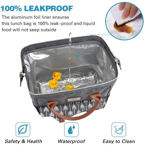 Lekesky Lunch Bag for Women Insulated Lunch Box Leakproof Lunchbox for Adult Work, Grey