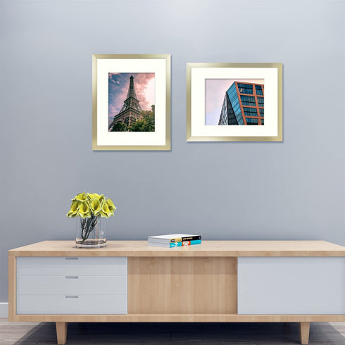 Golden State Art, 16x20 Brushed Aluminum Frame with Ivory Mat for 11x14 Picture - Wide Molding- Swivel Tabs, Sawtooth Hangers - Wall Display (Satin Gold, 1 Pack)