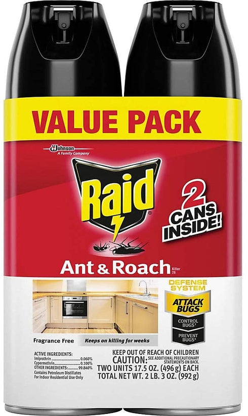 Raid Ant & Roach Killer 26, Fragrance Free, 17.5 oz (2 ct)