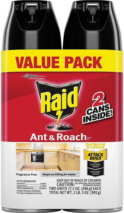 Raid Ant & Roach Killer 26, Fragrance Free, 17.5 oz (2 ct)