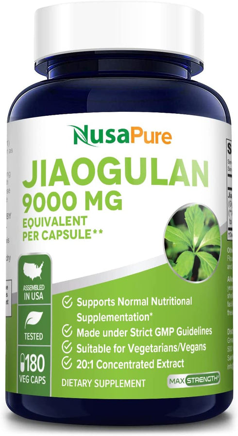 Jiaogulan 9000 mg 180 Veggie Capsules (Extract 20:1, Vegetarian, Non-GMO & Gluten-Free) Gynostemma Pentaphyllum